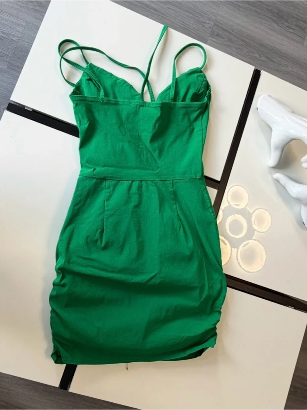 PrettyLittleThing Green Ruched Cut-Out Mini Dress Like New - US 2